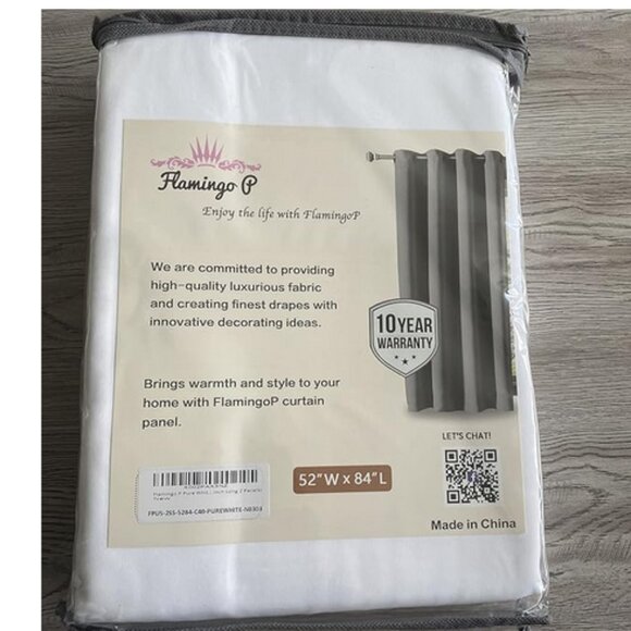 Flamingo P Pure White Curtains 84" x 52" Four Panels - Picture 5 of 10